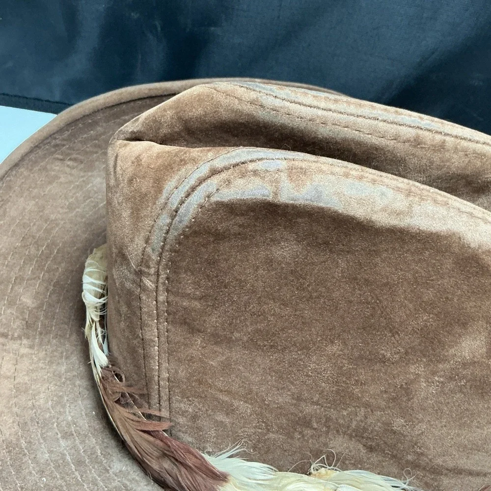Vintage Longhorn by YA XL Cowboy Hat Distressed Brown Cotton Rayon Feather Band